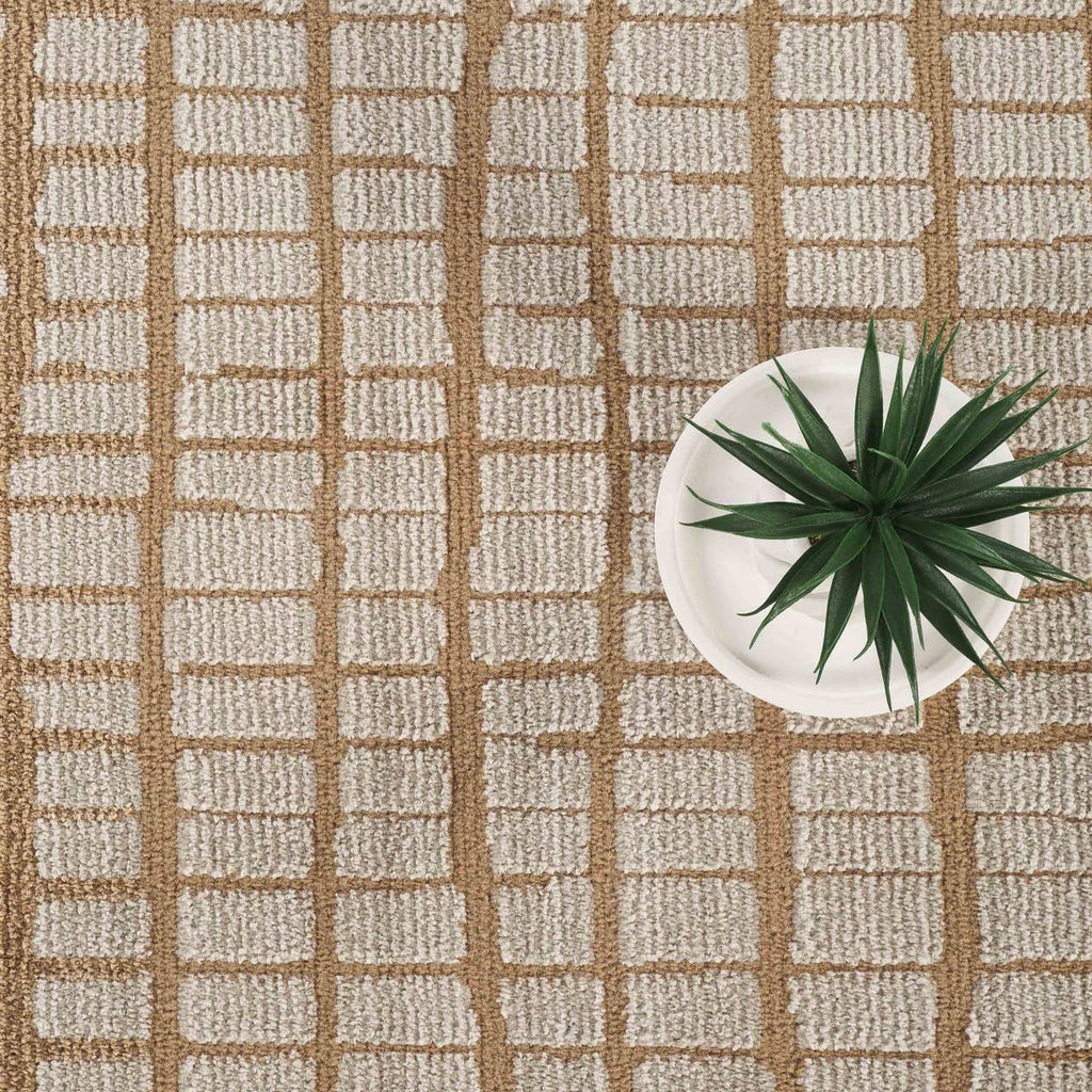 Evelyn Modern Grid Fade Beige Camel Brown Area Rug