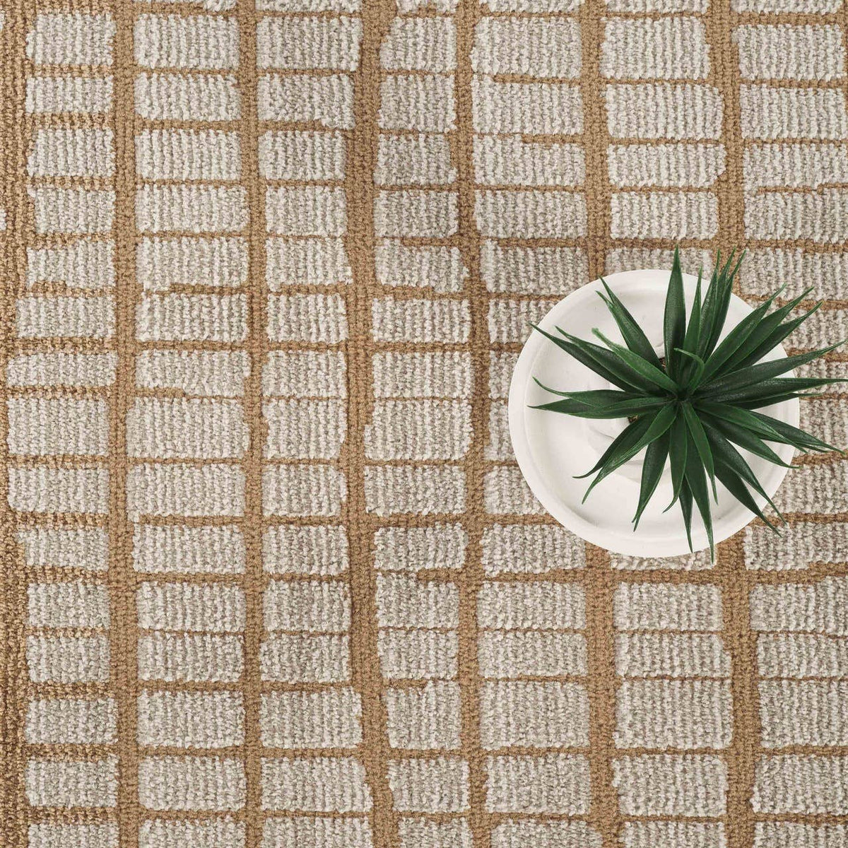 Evelyn Modern Grid Fade Beige Camel Brown Area Rug