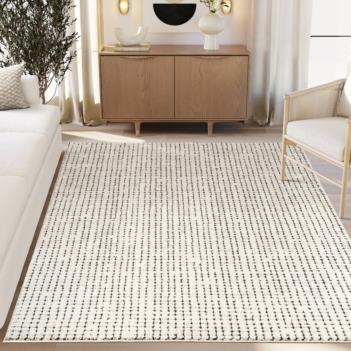Abani Oliver Cream Crosshatch Minimalist Area Rug