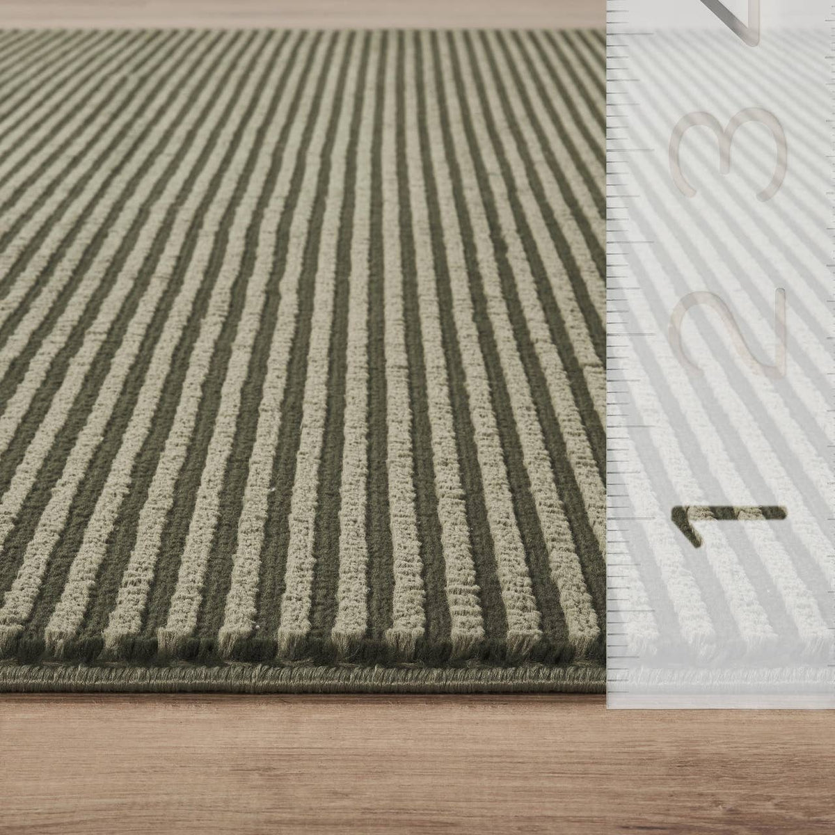 Plush Deco Machine Washable Textured Stripes Green Rug