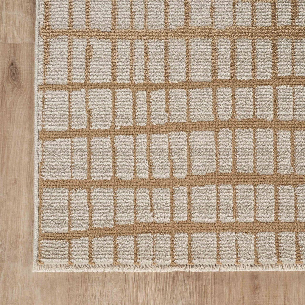 Evelyn Modern Grid Fade Beige Camel Brown Area Rug