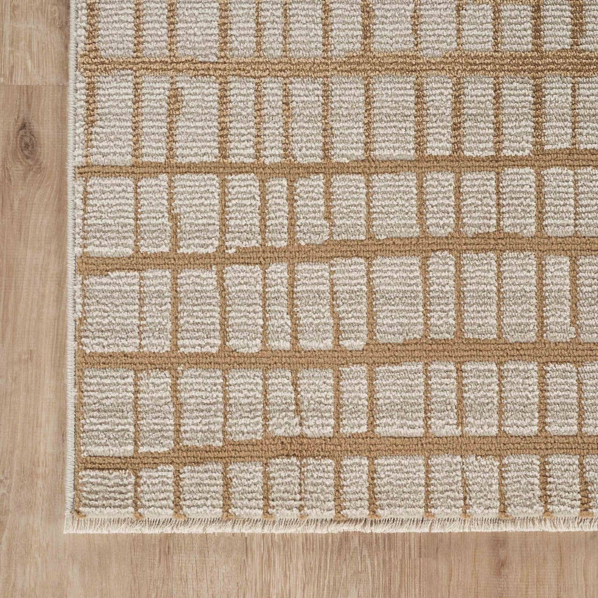Evelyn Modern Grid Fade Beige Camel Brown Area Rug
