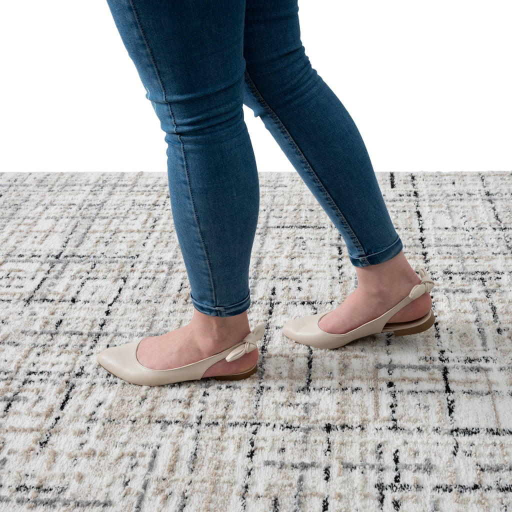 Abani Viva VIV130A Neutral Beige Grey Crosshatch Area Rug