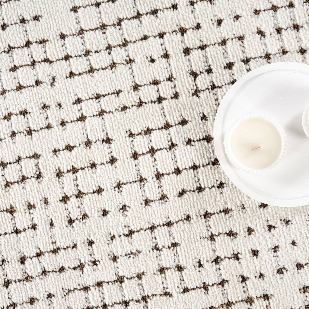 Oliver Modern Cream Brown Textured Crosshatch Area Rug