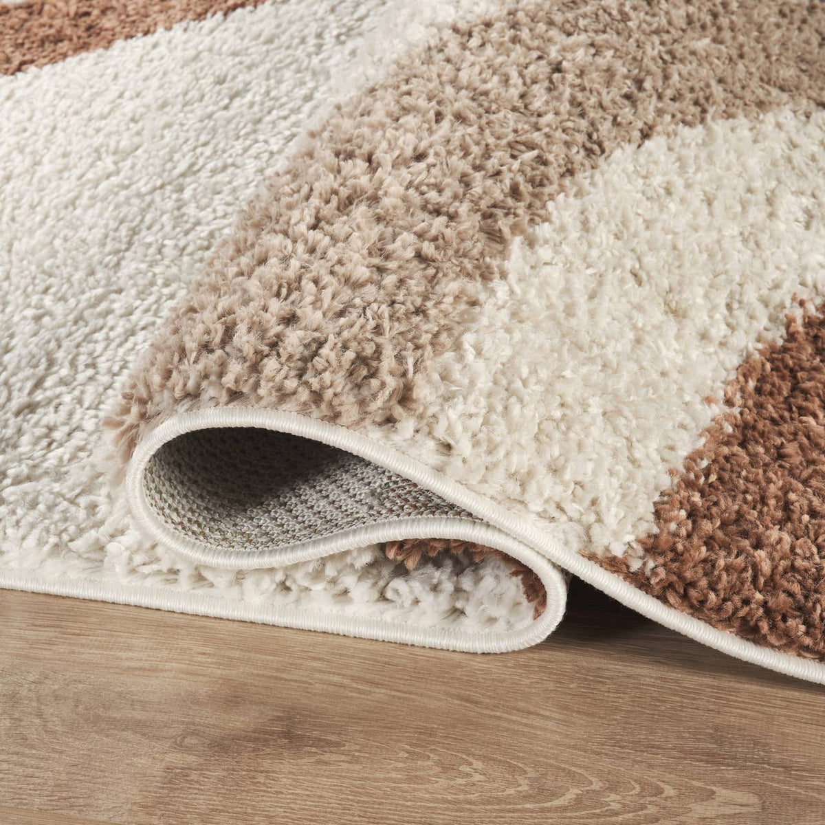 Lisbon Ivory Shag Rug with Taupe and Brown Rainbow Arches