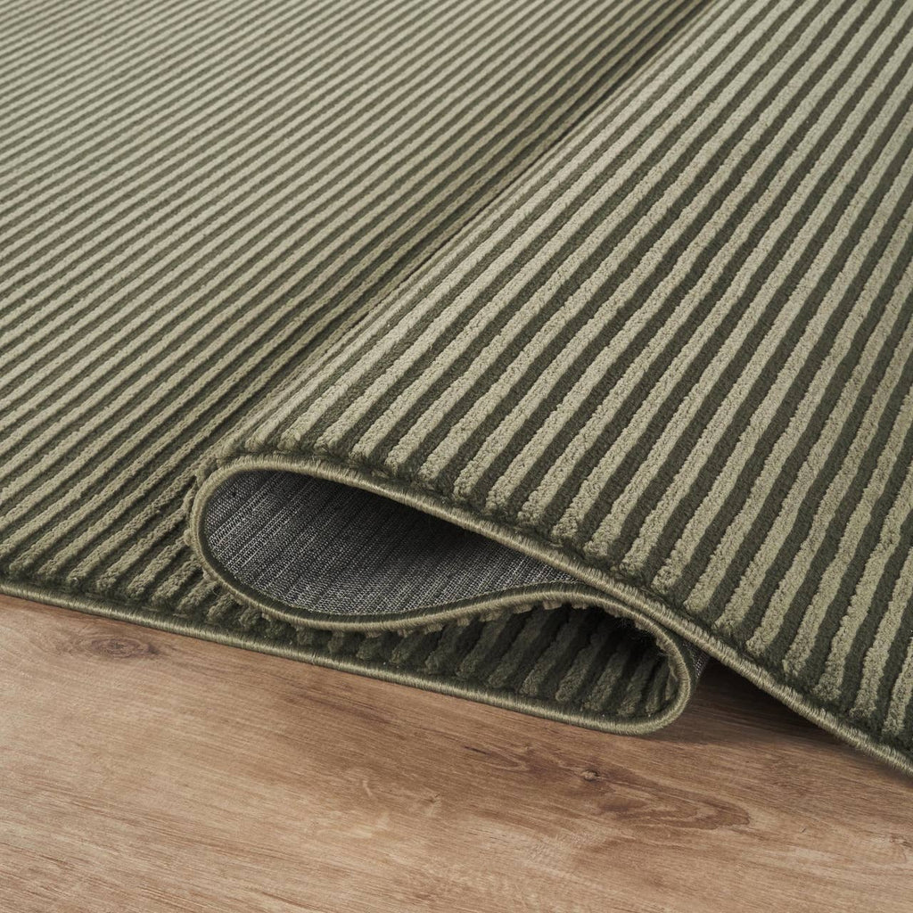 Plush Deco Machine Washable Textured Stripes Green Rug