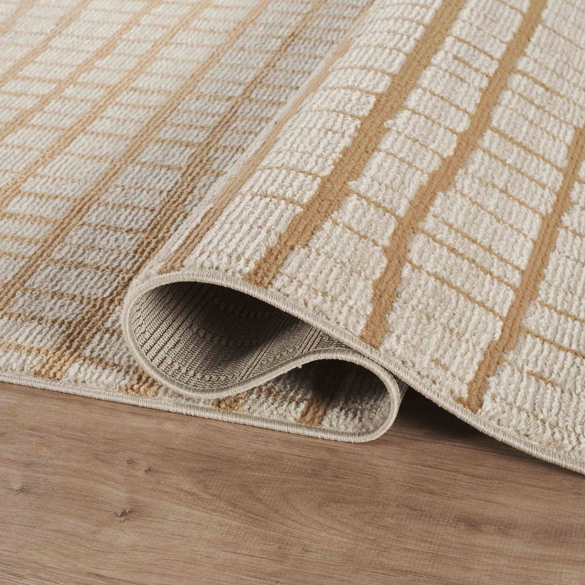 Evelyn Modern Grid Fade Beige Camel Brown Area Rug