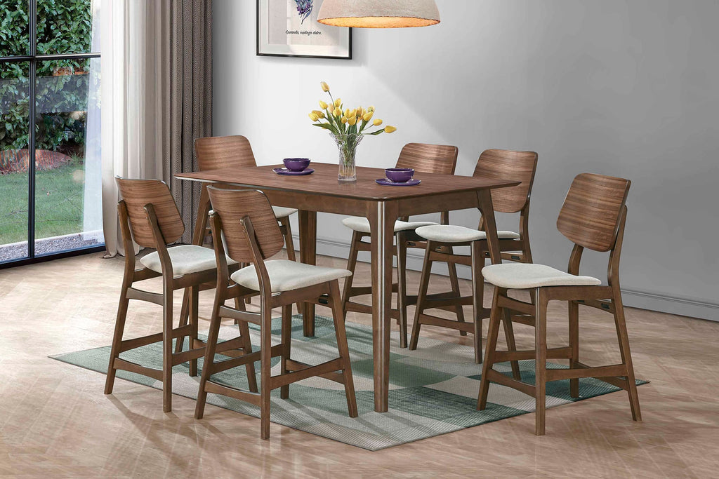 Nicollet mid-century walnut counter height table with counter chairs