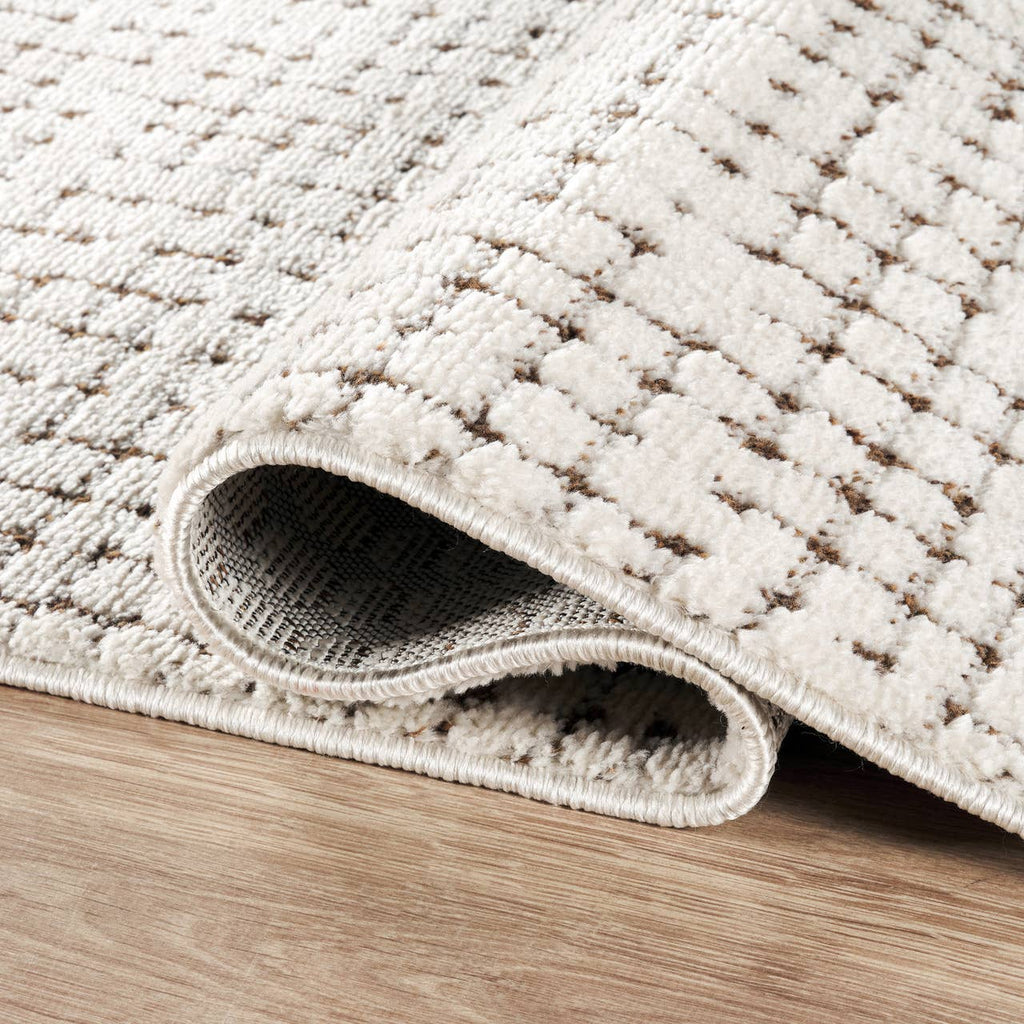 Oliver Modern Cream Brown Textured Crosshatch Area Rug