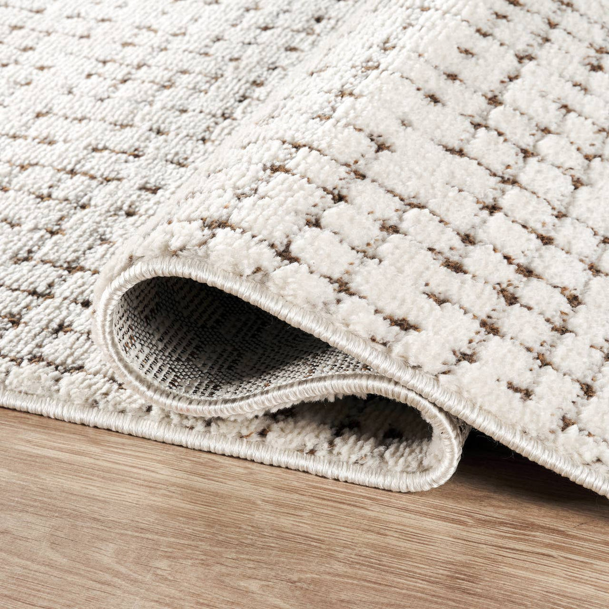 Oliver Modern Cream Brown Textured Crosshatch Area Rug