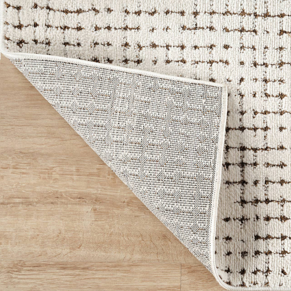 Oliver Modern Cream Brown Textured Crosshatch Area Rug