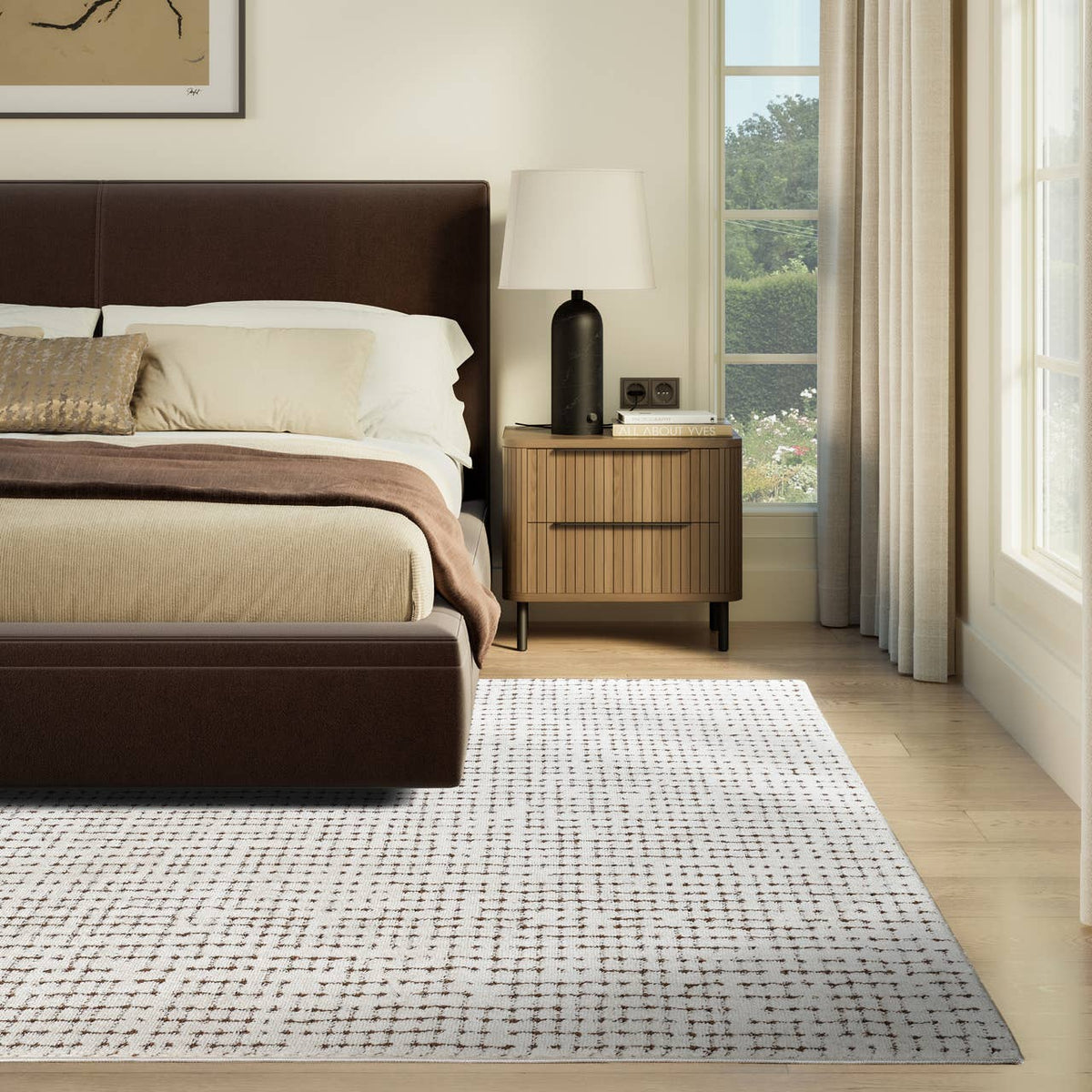 Oliver Modern Cream Brown Textured Crosshatch Area Rug