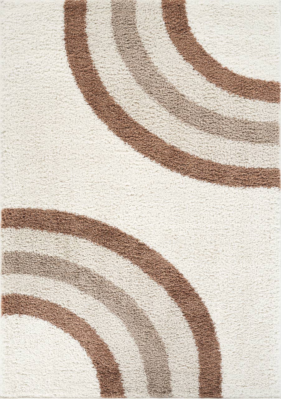 Lisbon Ivory Shag Rug with Taupe and Brown Rainbow Arches