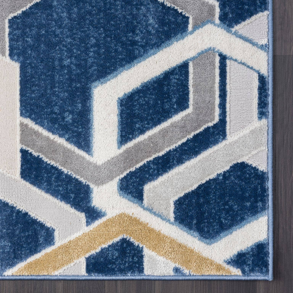 ABANI Atlas Multi Hexagon Blue Grey Area Rug