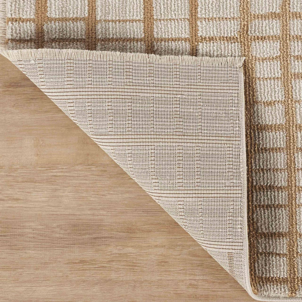 Evelyn Modern Grid Fade Beige Camel Brown Area Rug