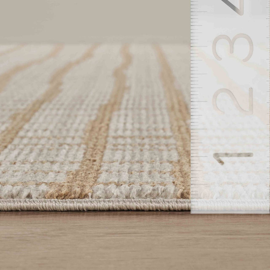 Evelyn Modern Grid Fade Beige Camel Brown Area Rug