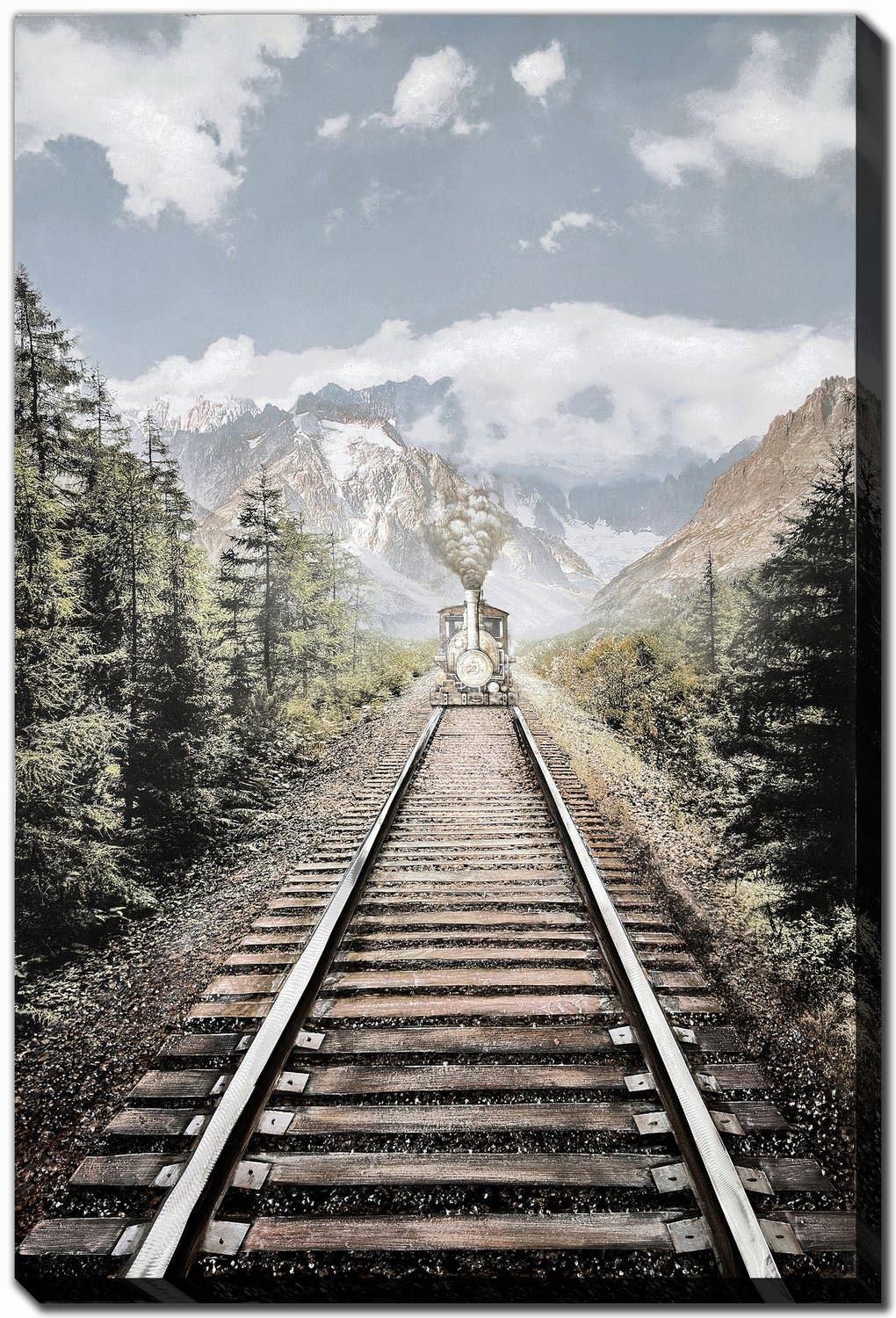 Mountain Tracks canvas wall art — railway through the mountains