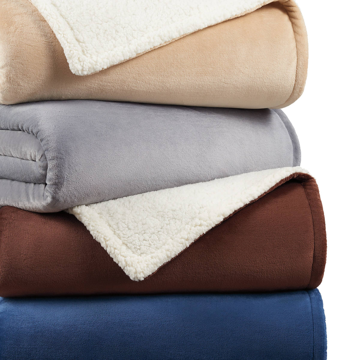 Sherpa Throw Blanket, Case of 4, Reversible, Color options