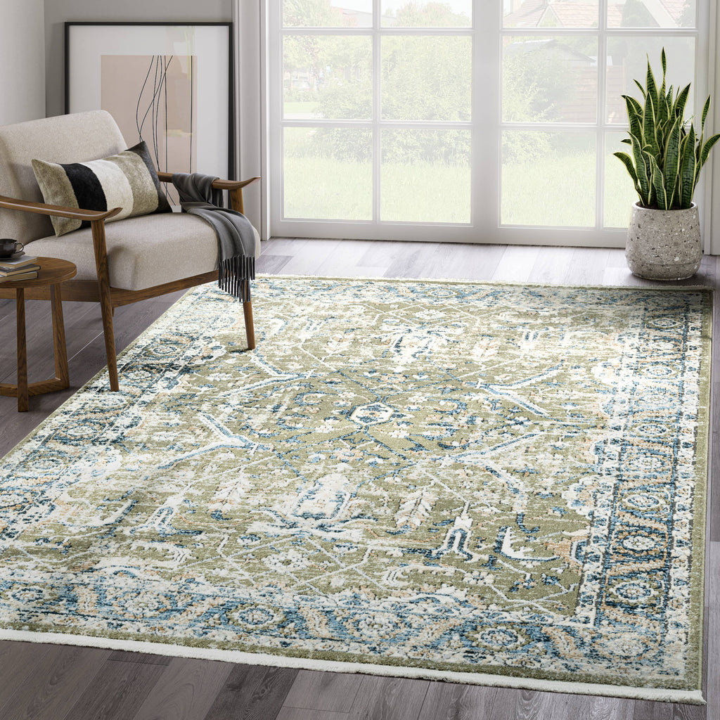 Abani Savoy Vintage Green Blue Area Rug