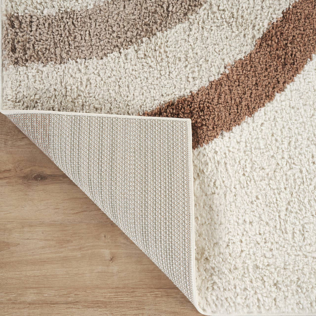 Lisbon Ivory Shag Rug with Taupe and Brown Rainbow Arches