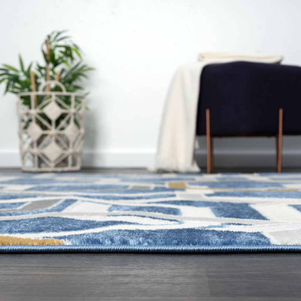 ABANI Atlas Multi Hexagon Blue Grey Area Rug