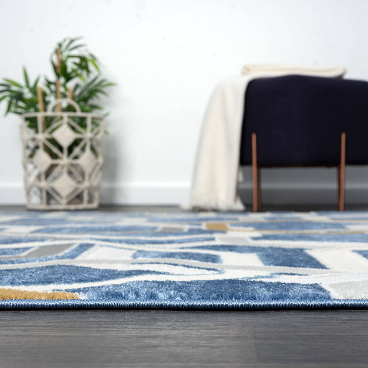ABANI Atlas Multi Hexagon Blue Grey Area Rug