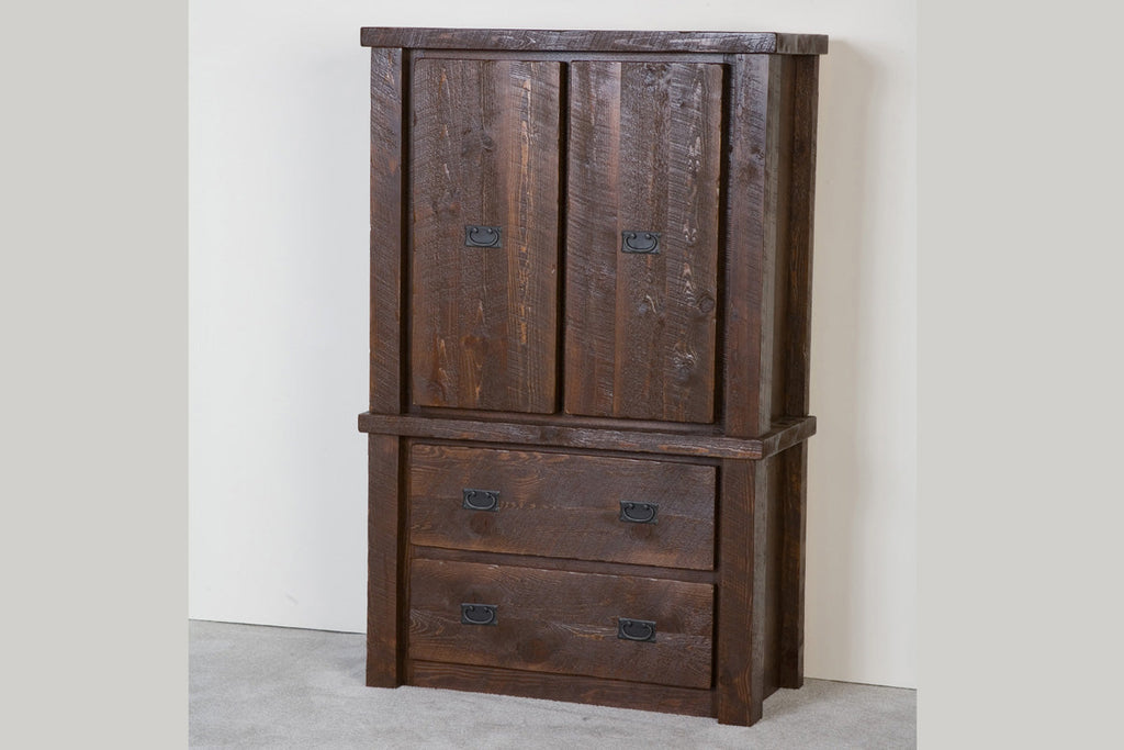 Barnwood 2 Drawer Armoire - dark finish reclaimed barnwood