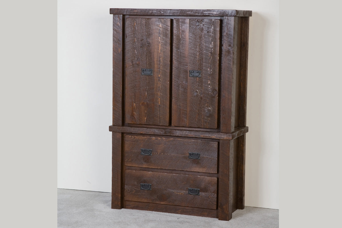 Barnwood 2 Drawer Armoire - dark finish reclaimed barnwood