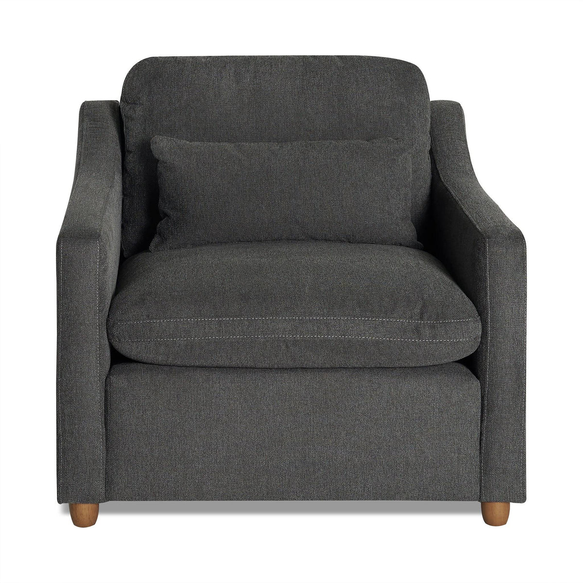 My Cloud Slope Chair in Classic Gray staged in a warm reading corner with bookshelf and floor lamp