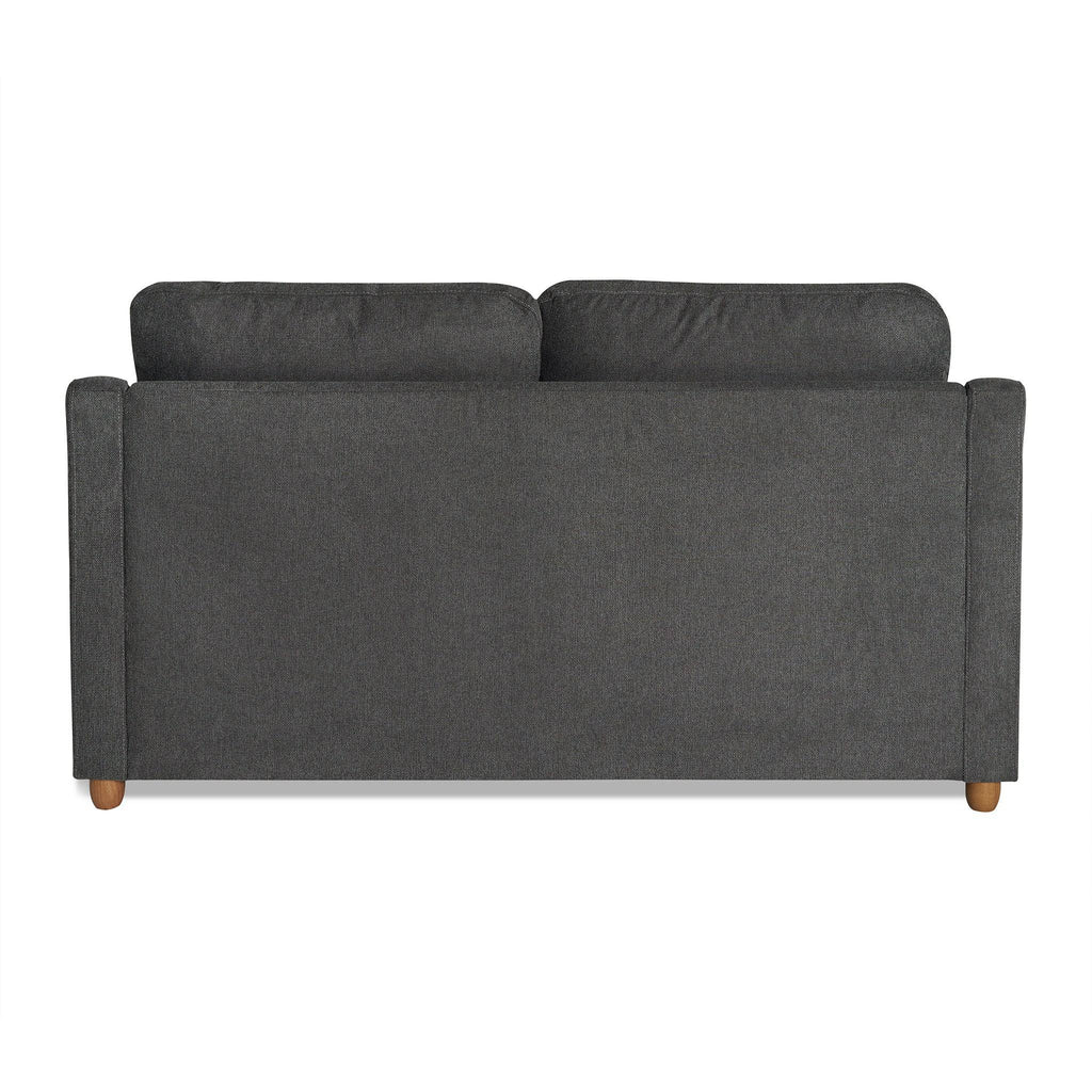 The My Cloud Slope Loveseat features a minimalist gray design with two back cushions and short wooden legs. Its customizable, straight-lined structure and smooth fabric offer durability and style, perfect for any modern space.