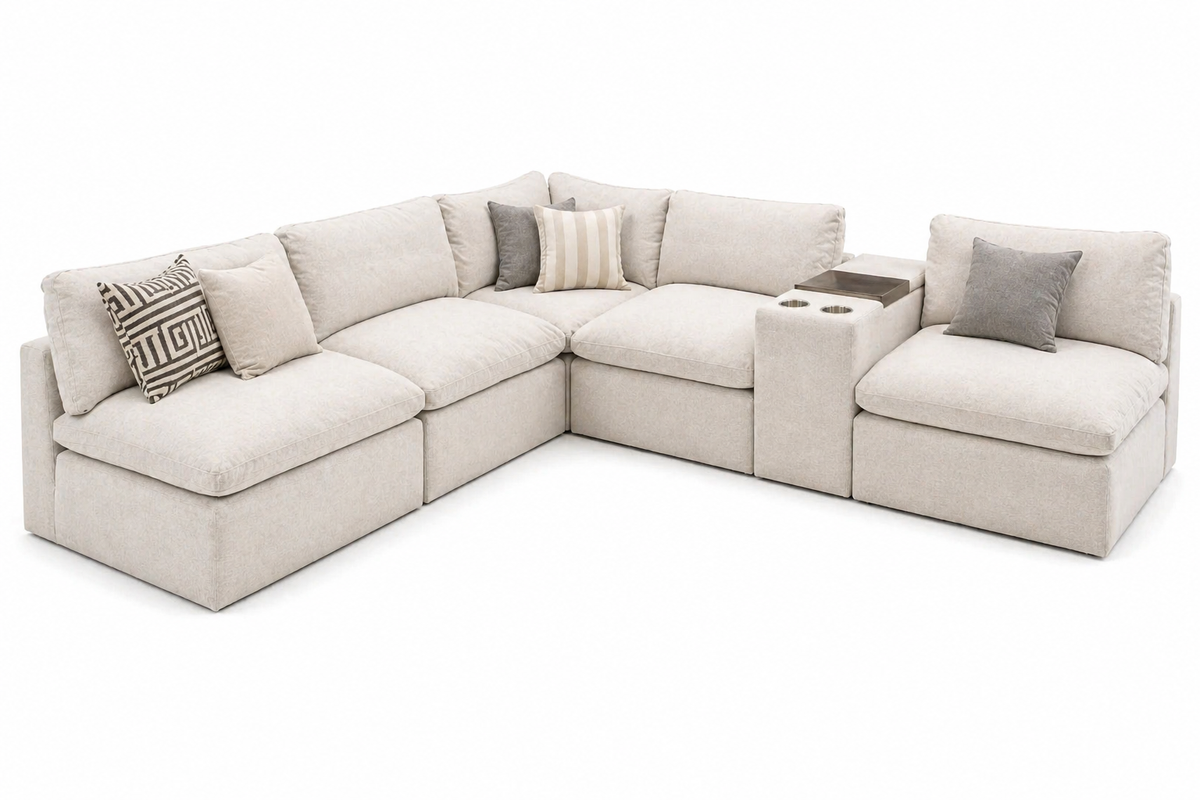 Como 5 Piece L sectional with console, studio product shot