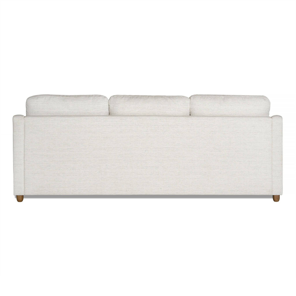 The My Cloud Slope Sofas back view features three cushions, wooden legs, and a modern off-white design. Its covers are machine-washable, set against a plain white background for an elegant look.