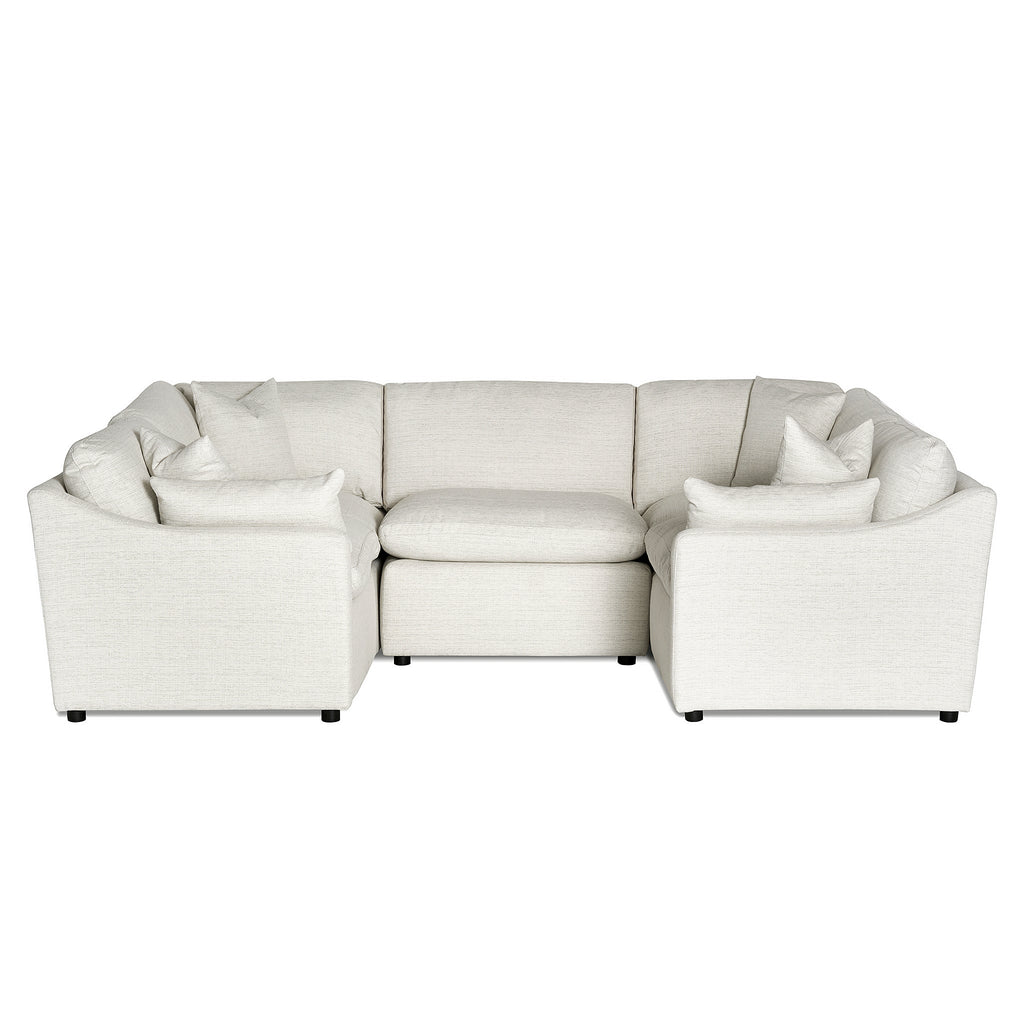 The My Cloud Slope 5 Piece Pit, a beige U-shaped masterpiece with multiple cushions, offers the ultimate comfort. Featuring modern lines and a plush appearance, its perfect for enhancing any spacious living room.