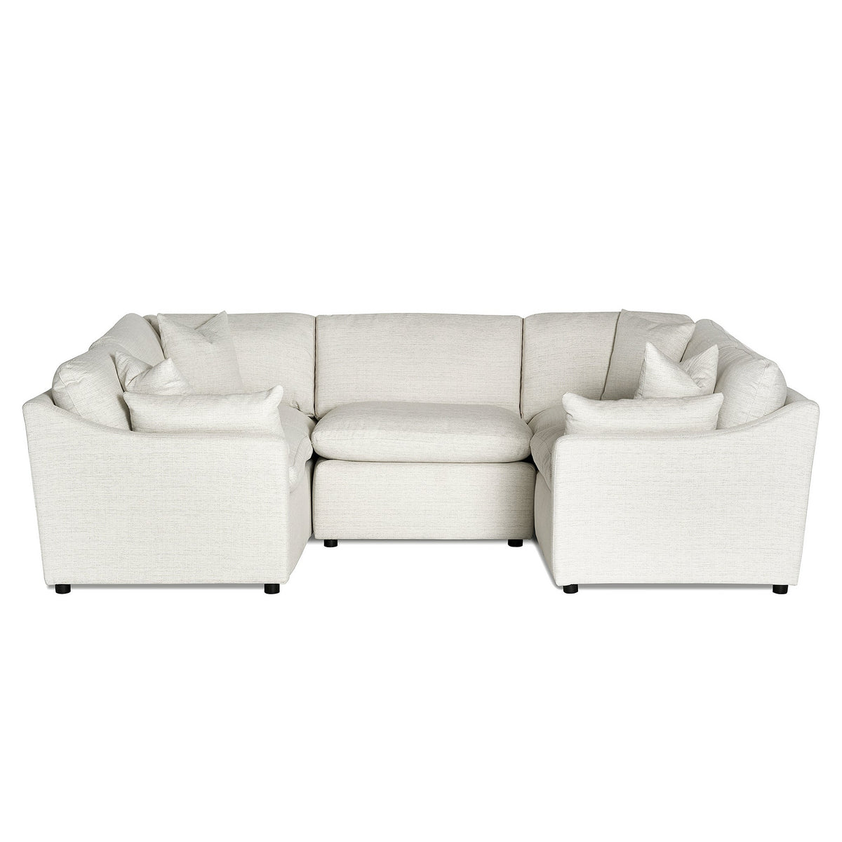 The My Cloud Slope 5 Piece Pit, a beige U-shaped masterpiece with multiple cushions, offers the ultimate comfort. Featuring modern lines and a plush appearance, its perfect for enhancing any spacious living room.
