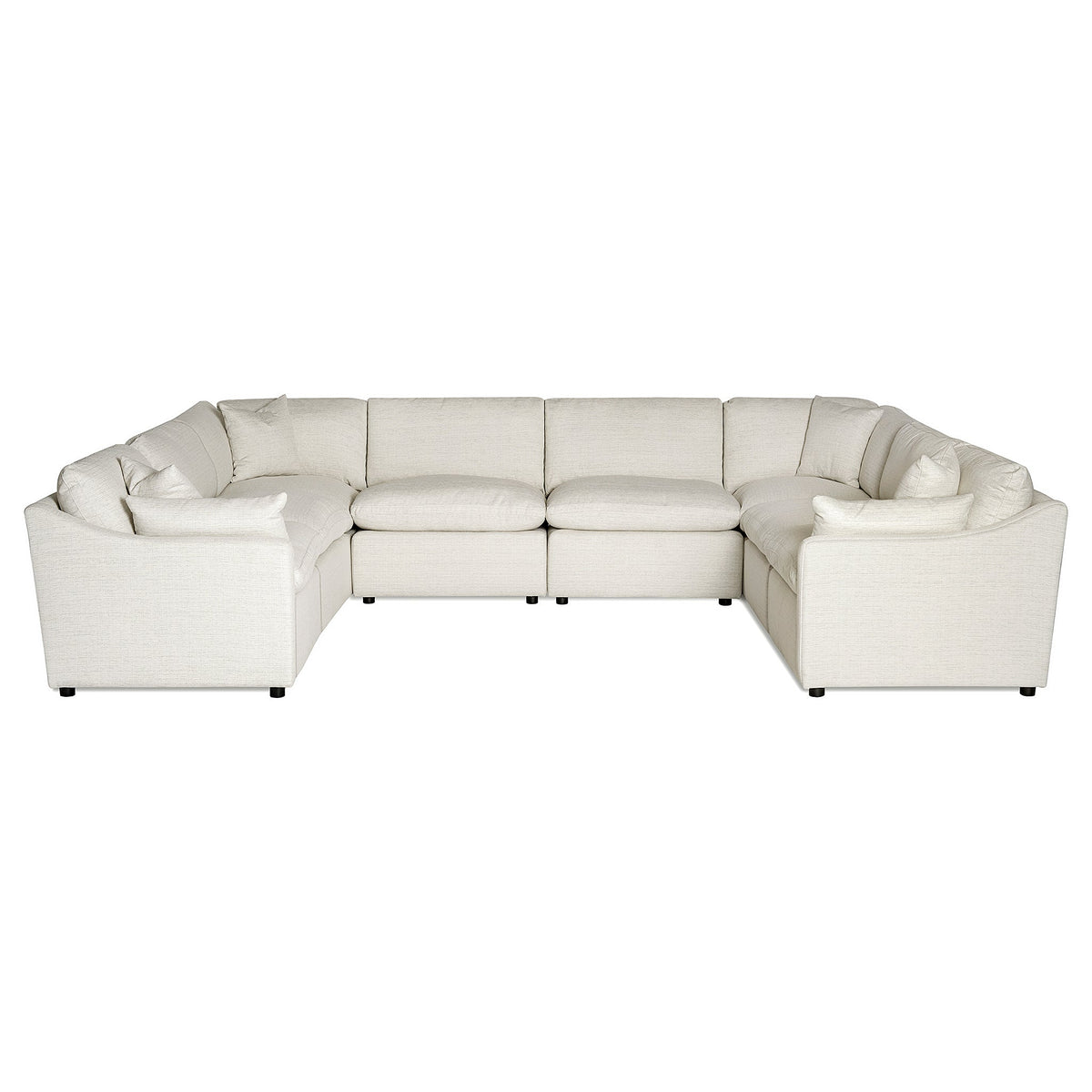 The My Cloud Slope 8 Piece Pit is a large, light gray fabric sectional sofa with a U-shaped design, featuring plush cushions and a contemporary style. This comfortable and customizable modular sectional is elegantly displayed against a white background.