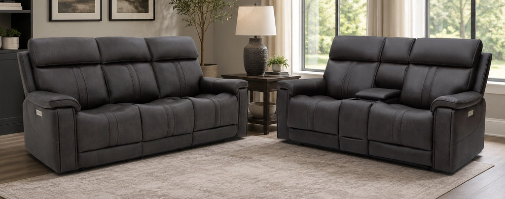 Northern Lights Immersive Collection power reclining sofa group in charcoal