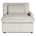 The My Cloud Right Arm is a plush, light gray armchair with a matching cushion. It features a thick, padded seat and backrest, and includes a right-side armrest. This modular component offers cozy comfort and modern design to fit any seating arrangement effortlessly.