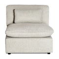 The My Cloud Armless is a modern, light gray upholstered sectional chair with a cushioned seat and backrest. It features a centered rectangular cushion and small, subtle legs, making it an ideal minimalist modular component for any living space.
