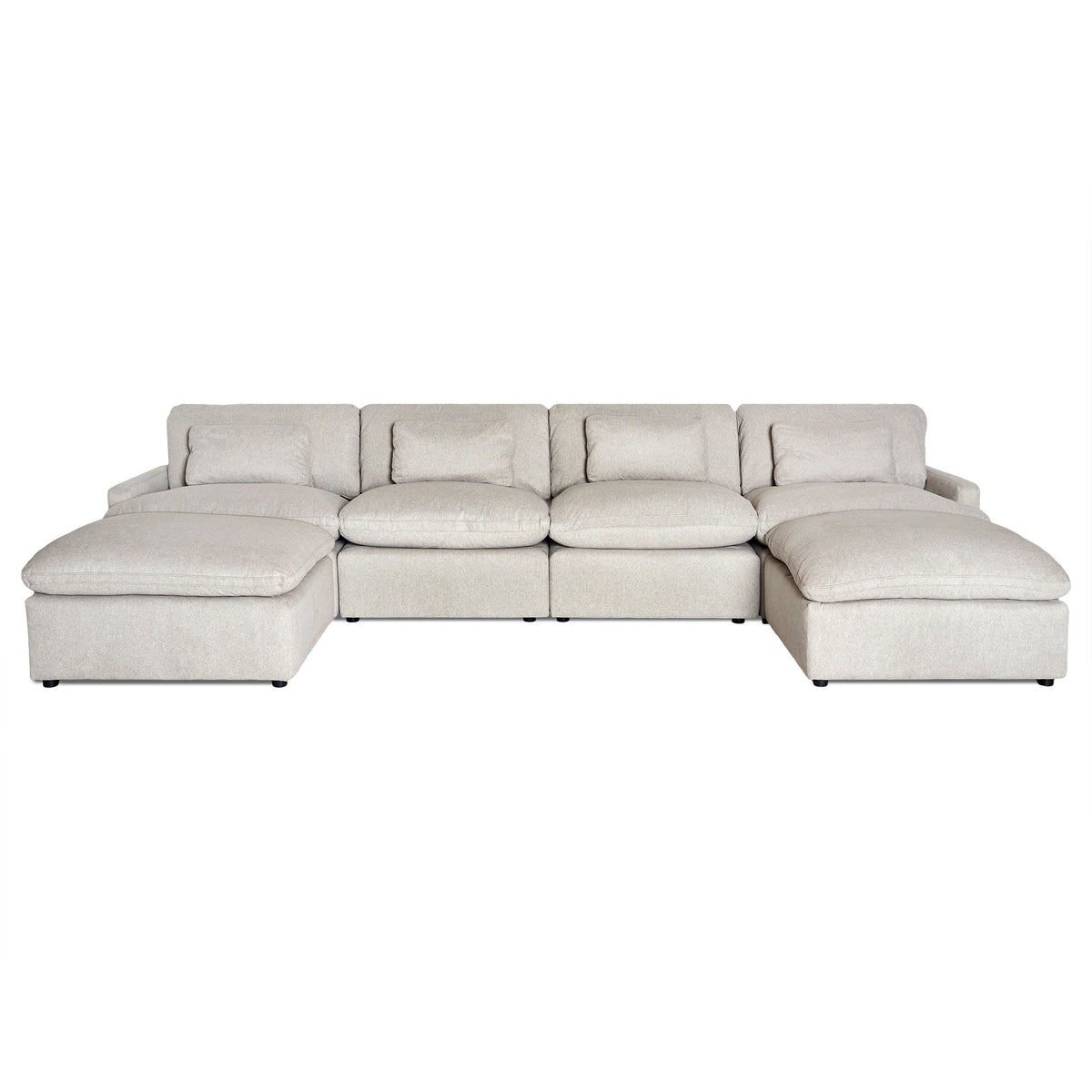 My Cloud 4 Piece Straight + 2 Ottomans U-pit sectional in Greige styled in a bright modern living room