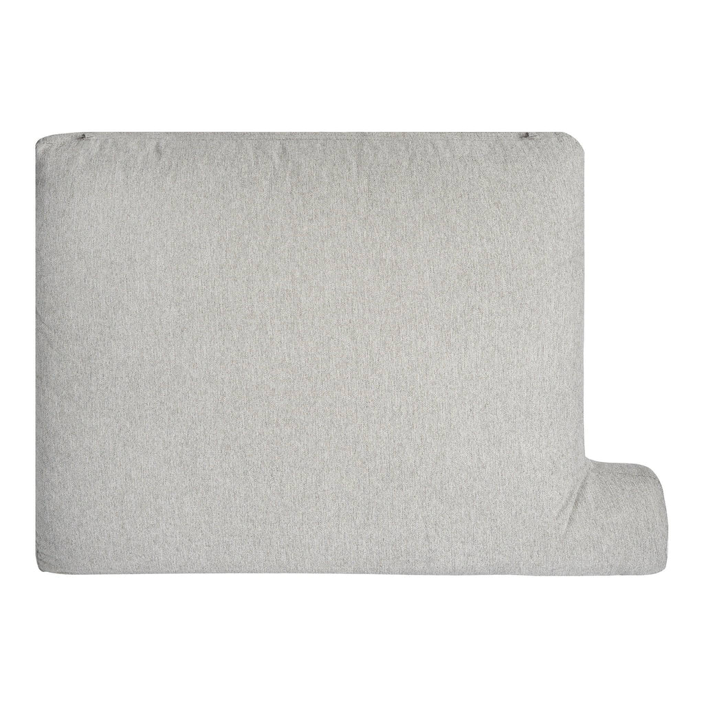 The My Cloud Classic Cushion Cover, a gray, L-shaped couch cushion viewed from above, showcases a textured fabric with a rectangular main section and a shorter right side. It features replaceable covers for easy maintenance.