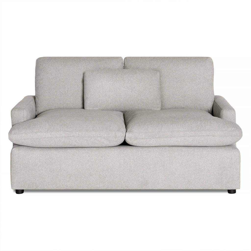 My Cloud Loveseat in Greige staged in a cozy sunlit Scandinavian living room