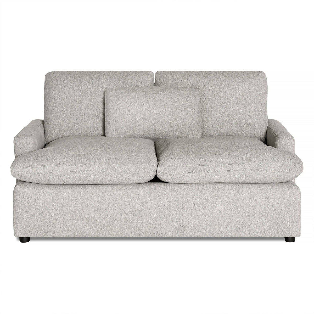 My Cloud Loveseat in Greige staged in a cozy sunlit Scandinavian living room