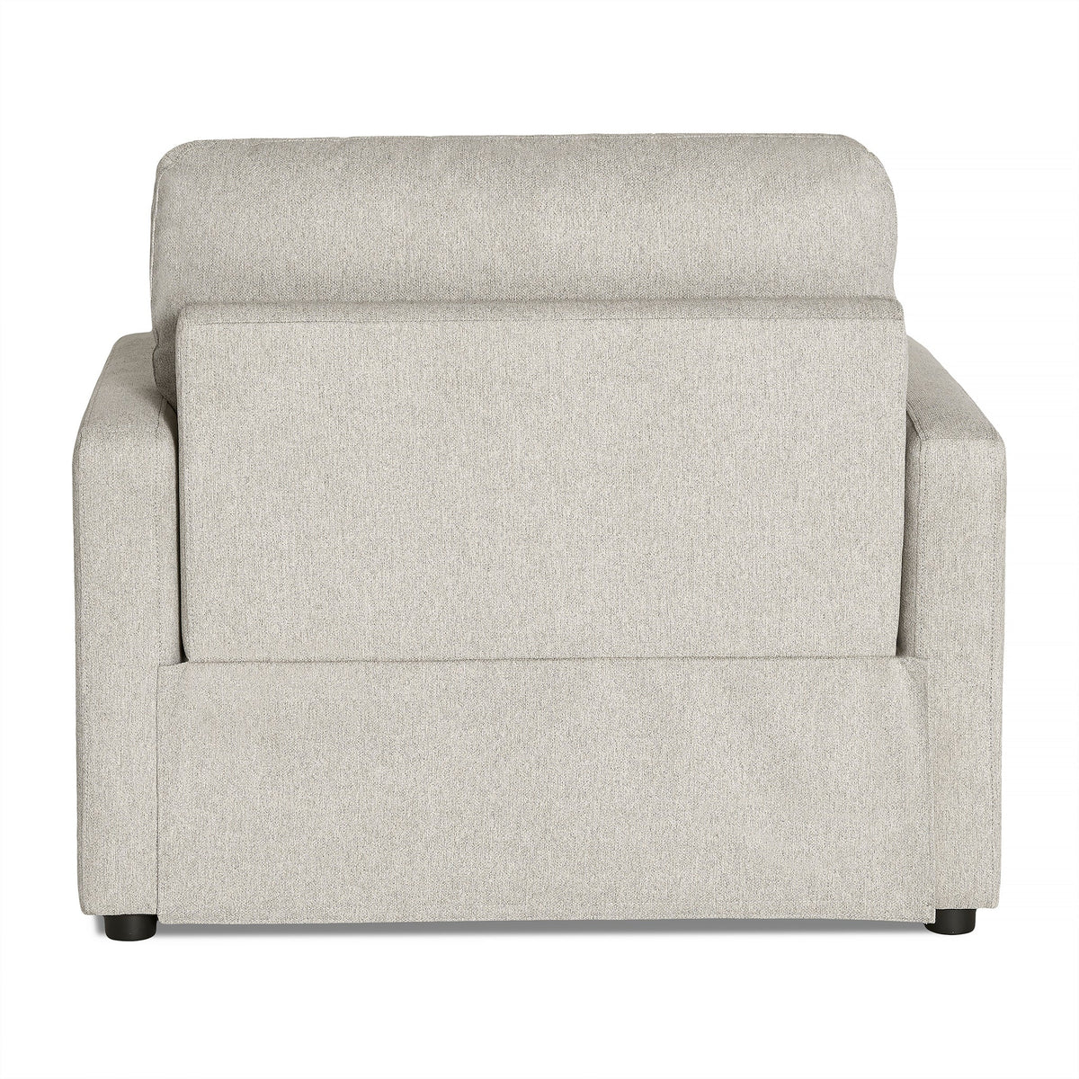 The My Cloud Power Recliner is upholstered in light gray fabric with a subtle texture, featuring a boxy design and clean lines. It has small dark wooden legs and offers customizable style and adaptability to fit your space perfectly.