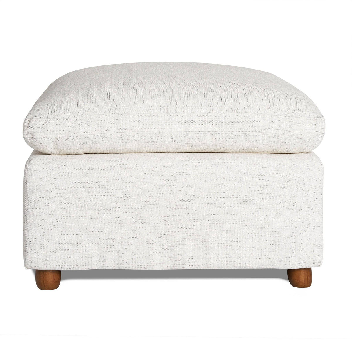My Cloud Slope 30 inch Ottoman in Dover Linen styled in a warm minimalist living room
