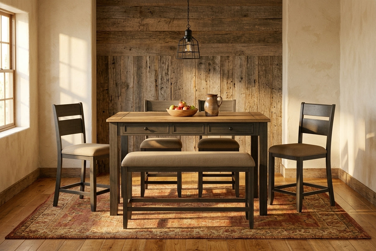 Harvest Hollow dining set staged in a warm dining room