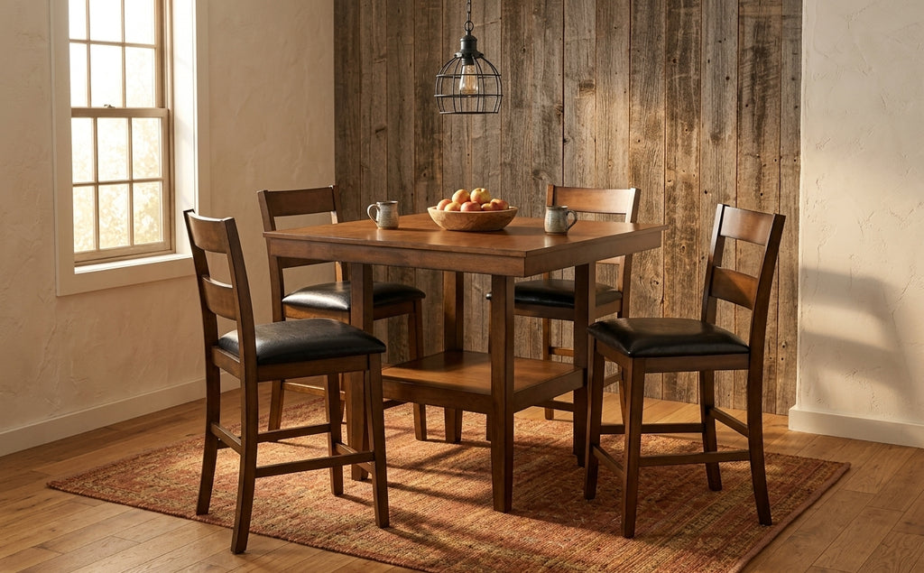 Pendleton 5-piece pub set staged in a warm dining nook