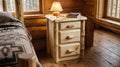 Wilderness Nightstand staged bedside in a timber cabin bedroom