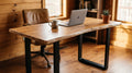 Live Edge Desk staged in a warm modern rustic home office