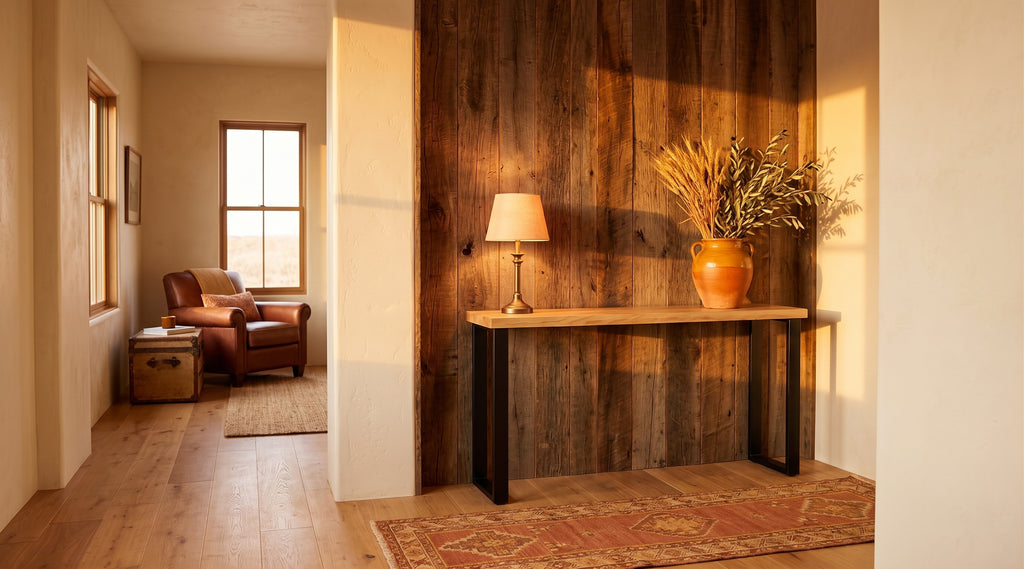 Mango Console staged in a warm rustic hallway