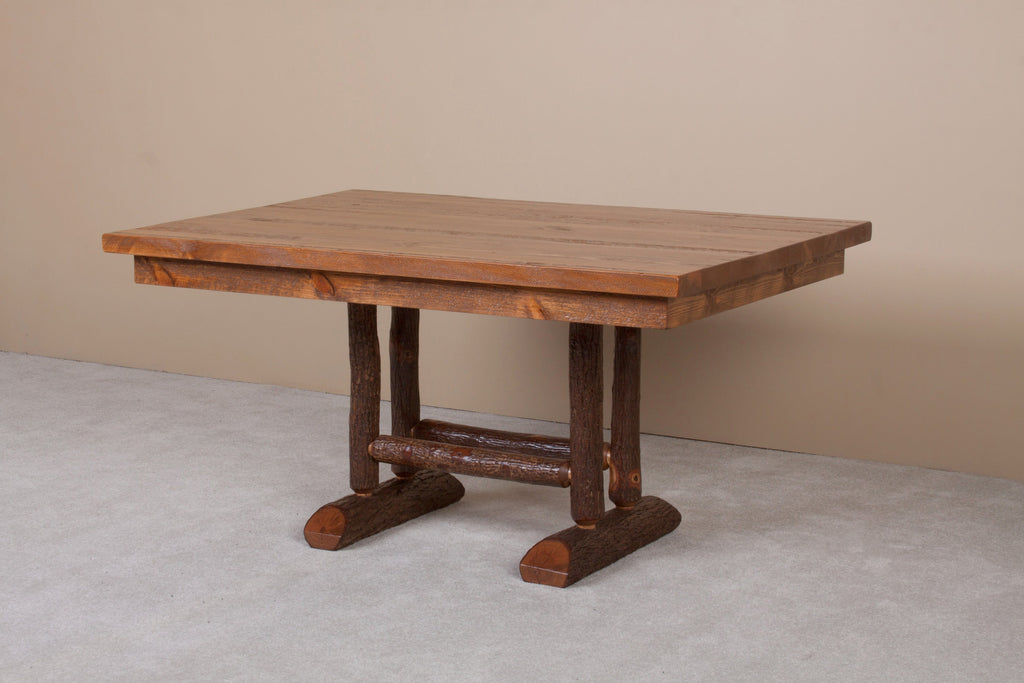 Sawtooth Hickory Trestle Dining Table - solid hickory farmhouse dining table
